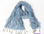 Ruche Polyester Scarf with Beaded Franges