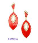 Red resin drop earring with diamantes inlaid