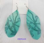 Green feather drop earrings