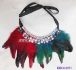 Colors feather necklace with rhinestones decoration