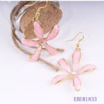 Pink flower drop earring