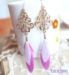 Colorful feather fashion drop earring