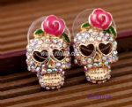 Personalized rose skull stud earring