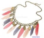Colorful feather metal necklace