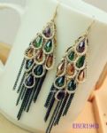 Peacook tail crystal tassels earring