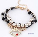 Charms leather bracelet with red lips pendant decoration