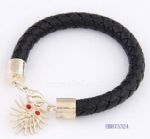 Personalized gold owls leather bracelet