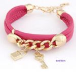 Leather bracelet with lock and key pendant decoration