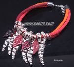 Rope necklace with metal leaves pendants