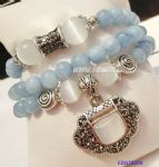 Crystal beaded bracelet with lock pendant decoration