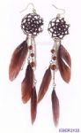 Coffee color feather drop earring