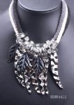 Striped necklace with metal pendants decoration