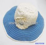 Beach Straw Hat, Cotton Lace Binding and Embroidered Lace Flower