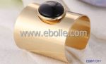 Metal geometric bangle, wide size, gemstone decorated