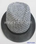 White fedora with stripe colourful trim, made of paper, hand-made