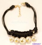 Hand braided imitation pearls necklace