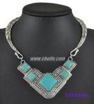 Folk style necklace with turoquise inlaid