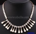 Unique Metal Pearl Diamante Necklace 