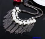 Trendy Pearl Diamante Tassels Necklace 