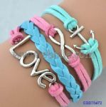 Leather Bracelets Decorate with Metal LOVE and Anchor