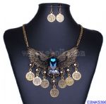Vintage Phenix Shape Gemstone Necklace and Earring Set