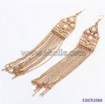 Metal drop earrings with pearls inlaid