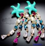 Starfish earrings with colorful crystal