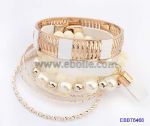 Metal Beaded Leather Bangle Set