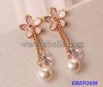 Pink flower with pearls drop earrings