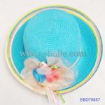 Chic Girls' Starw Hats with Beautiful Flower and Colorful Brim