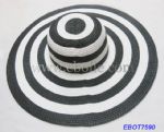 Black and White Stripes Wide Brim Beach Straw Hats for Women