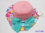 Cute Straw Hats with Fabric Brim and Big Bowknot