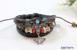 Fashion Hand-woven Wood Beaded Leather Bracelet,Decorated with Butterfly 