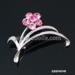 Floral Pin Brooch, Made of Alloy, with Pink Rhinestones 