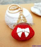 Evening bag keychain with rhinestone and bow