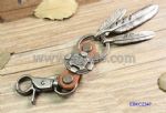 Vintage metal leaves keychains with pu leather