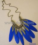 Royal Blue Feather Necklace, Metal Chain Tassels