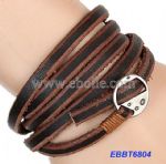 Brown Long Leather Wrap Punk Bracelet with Metal