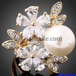 Fashion vintage pearl leaf branch finger ring