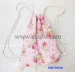 Floral printed drawstring canvas backpack