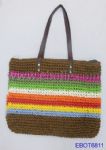 Rainbow color beach straw handbags with leather handle