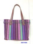Ethnic canvas bag with pu handle