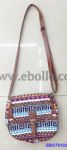 Ethnic canvas bag with pu handle