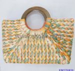 Chic Handmade straw handbags with wooden handle