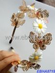 Tiaras, Gold Plated Butterfly with Rhinestone Embellishment and Ceramic Flowers