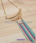 Fashion Bohemia Tassel Charm Necklace, Made of Alloy, Iron Tassel, Transparent Beads